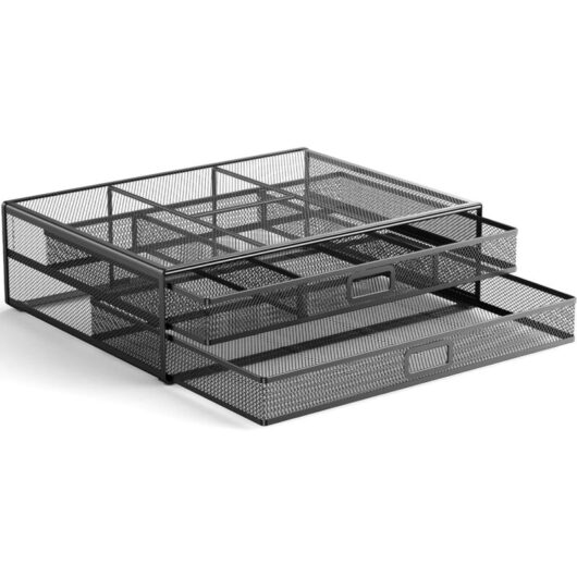 Héloise - Monitor Stand with 2 Storage Drawers - Metal Mesh Tabletop Organizer, Supports Laptop, Tablet, pc, Monitor, Printer, Scanner up to 40 lbs
